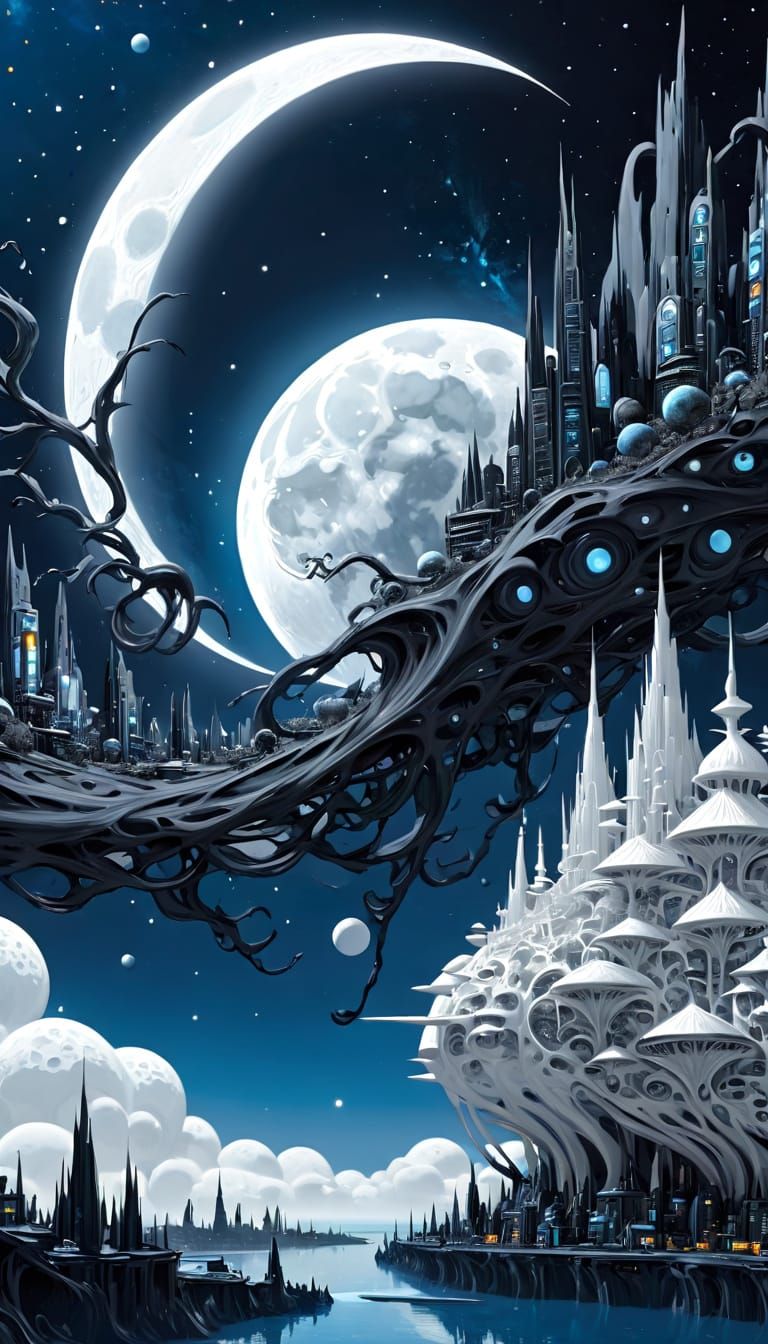 Cosmic City with Emu in Magical Realism Style