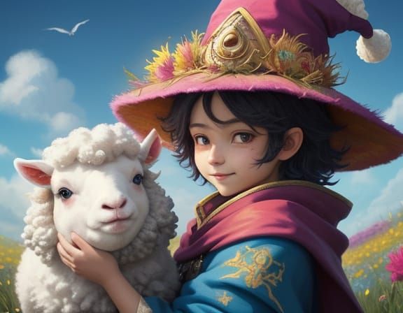 Young Wizard Conjures Fireballs at Sheep in Vibrant Oil Pain...