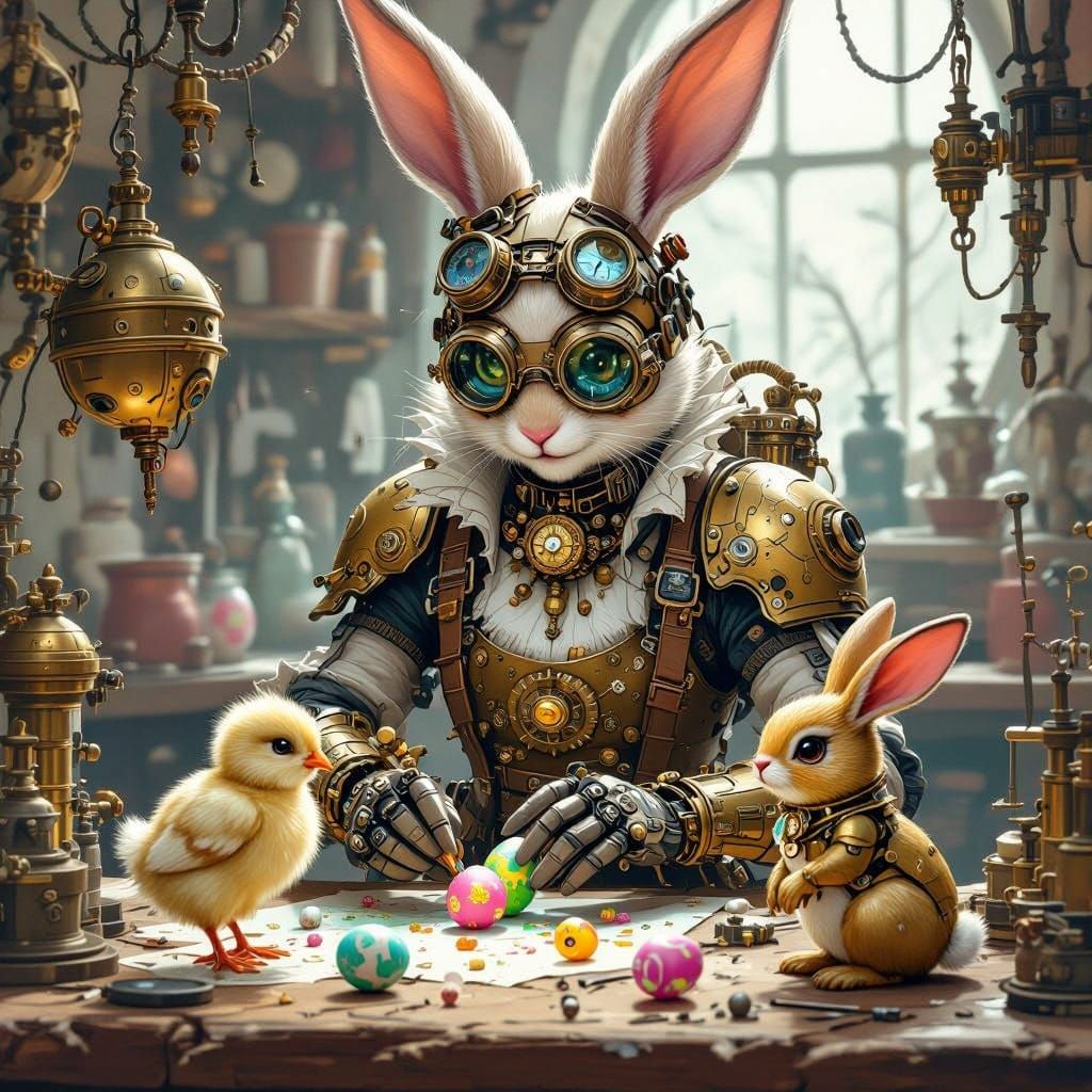 Steampunk Easter Bunny Artificer Crafts Mechanical Eggs