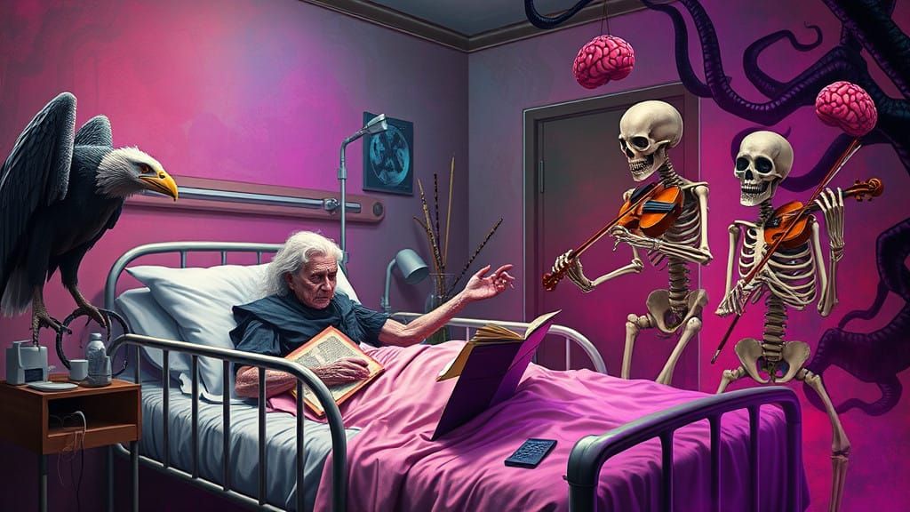 Surreal Hospital Scene in Vibrant Colors and Whimsical Creat...