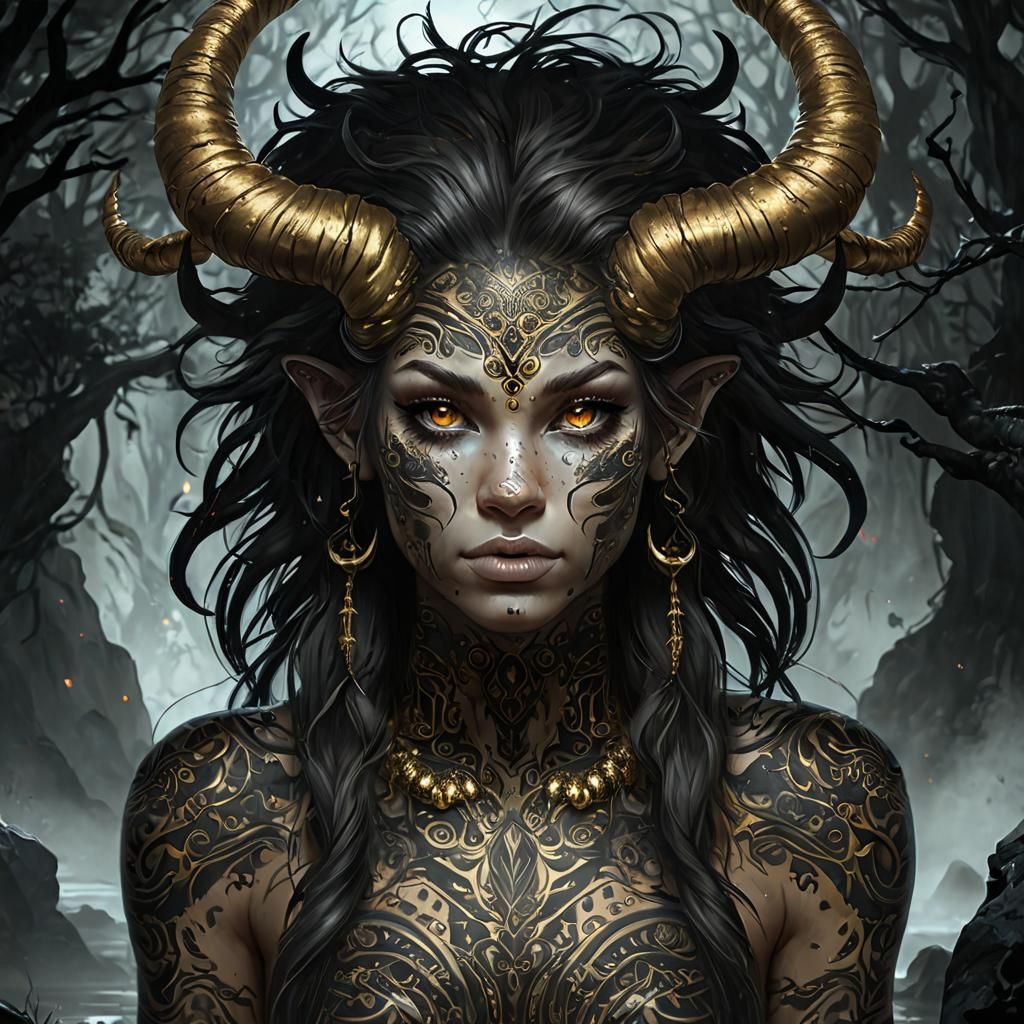 Bioluminescent Satyr in Ominous Fantasy Landscape