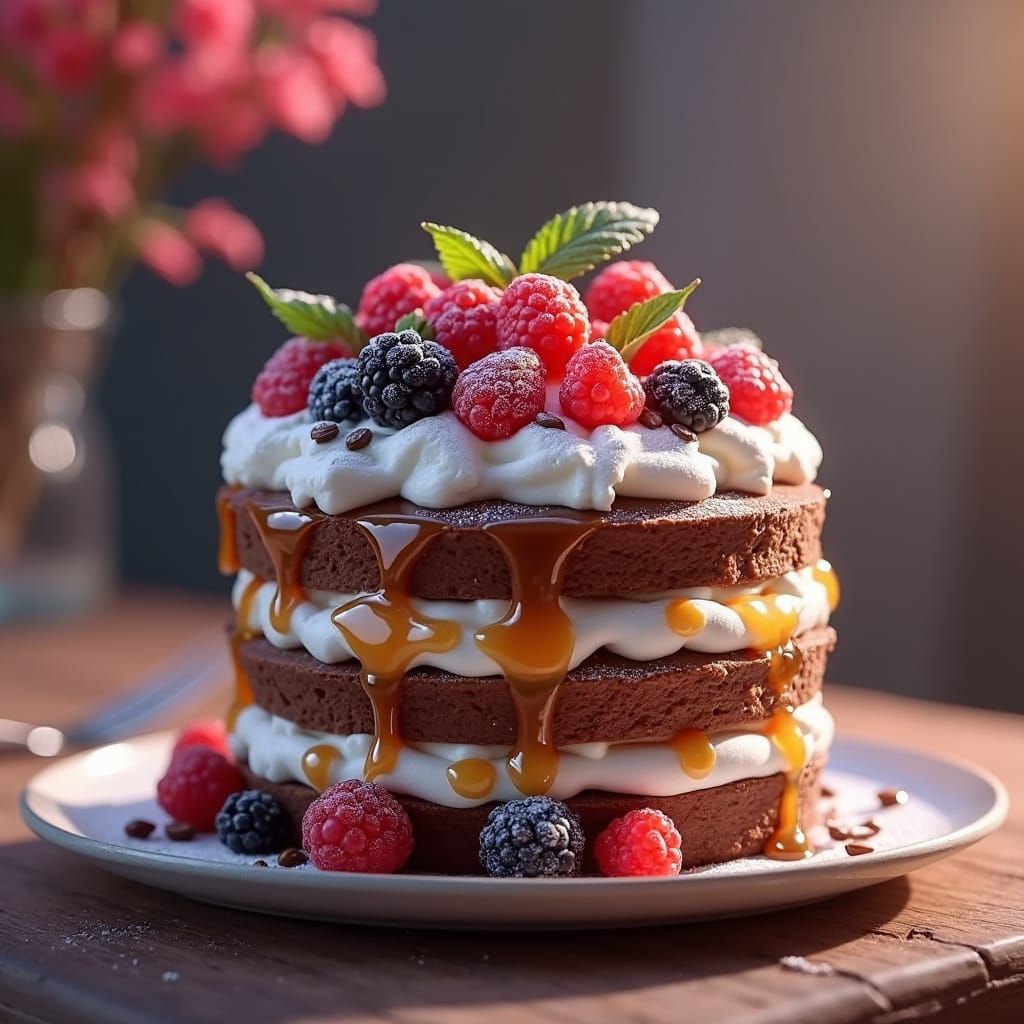 Indulgent Chocolate Dessert with Berries as Digital Art