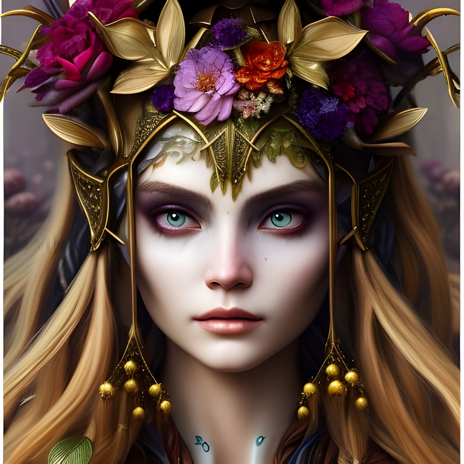 Elf Girl Portrait in Dense Forest, Detailed Matte Painting