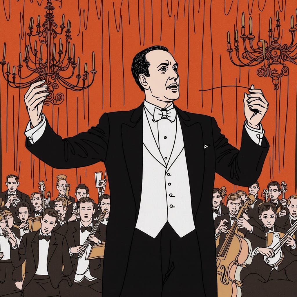Gershwin Conducts in Vibrant Caricature Style