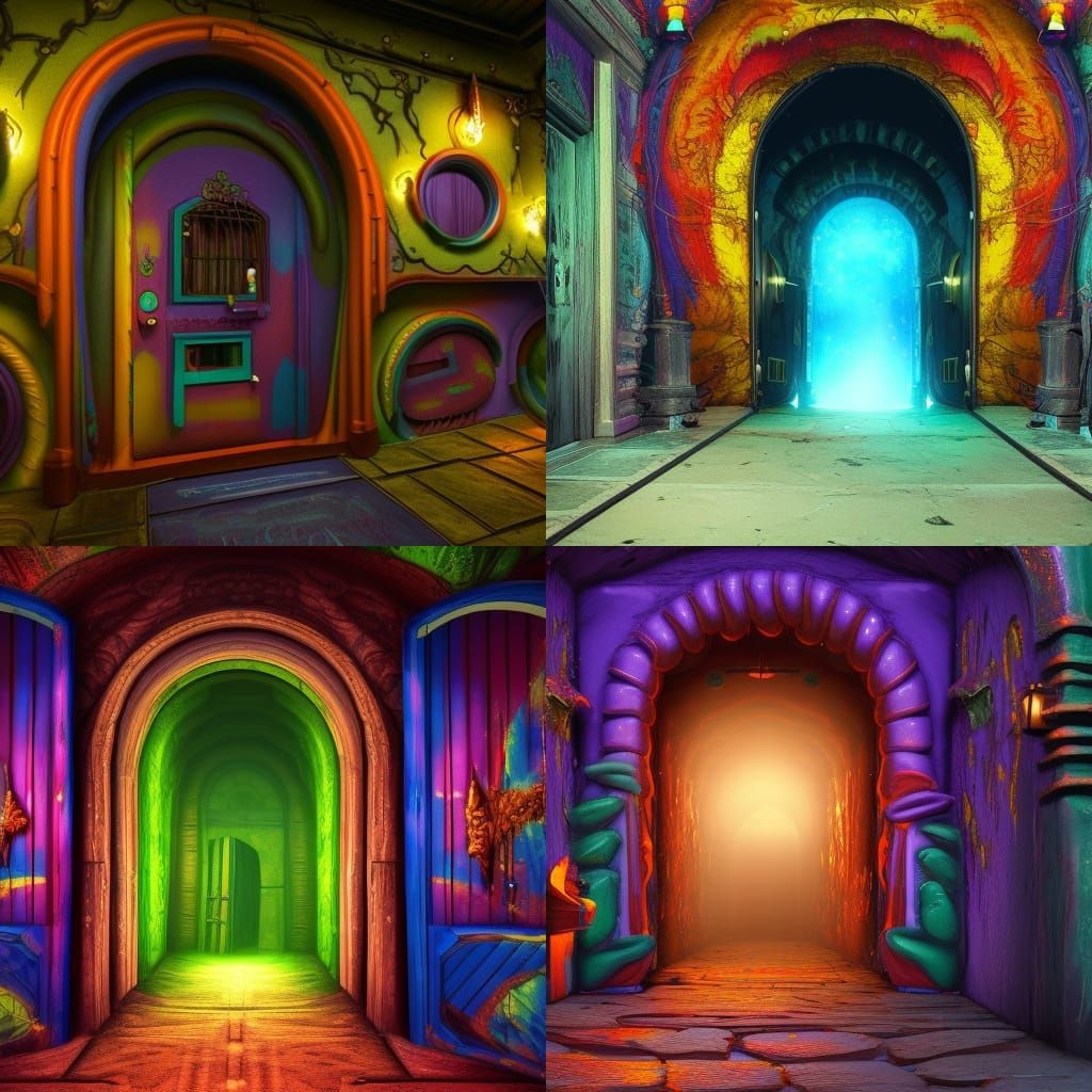 Colorful Doors in Haunted House Concept Art