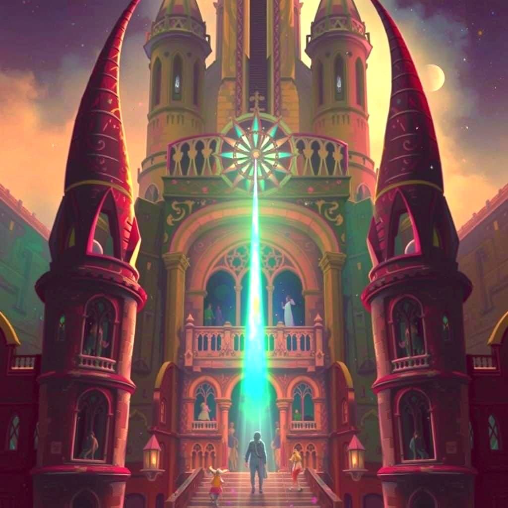 Illuminated Towers Under a Burst of Light