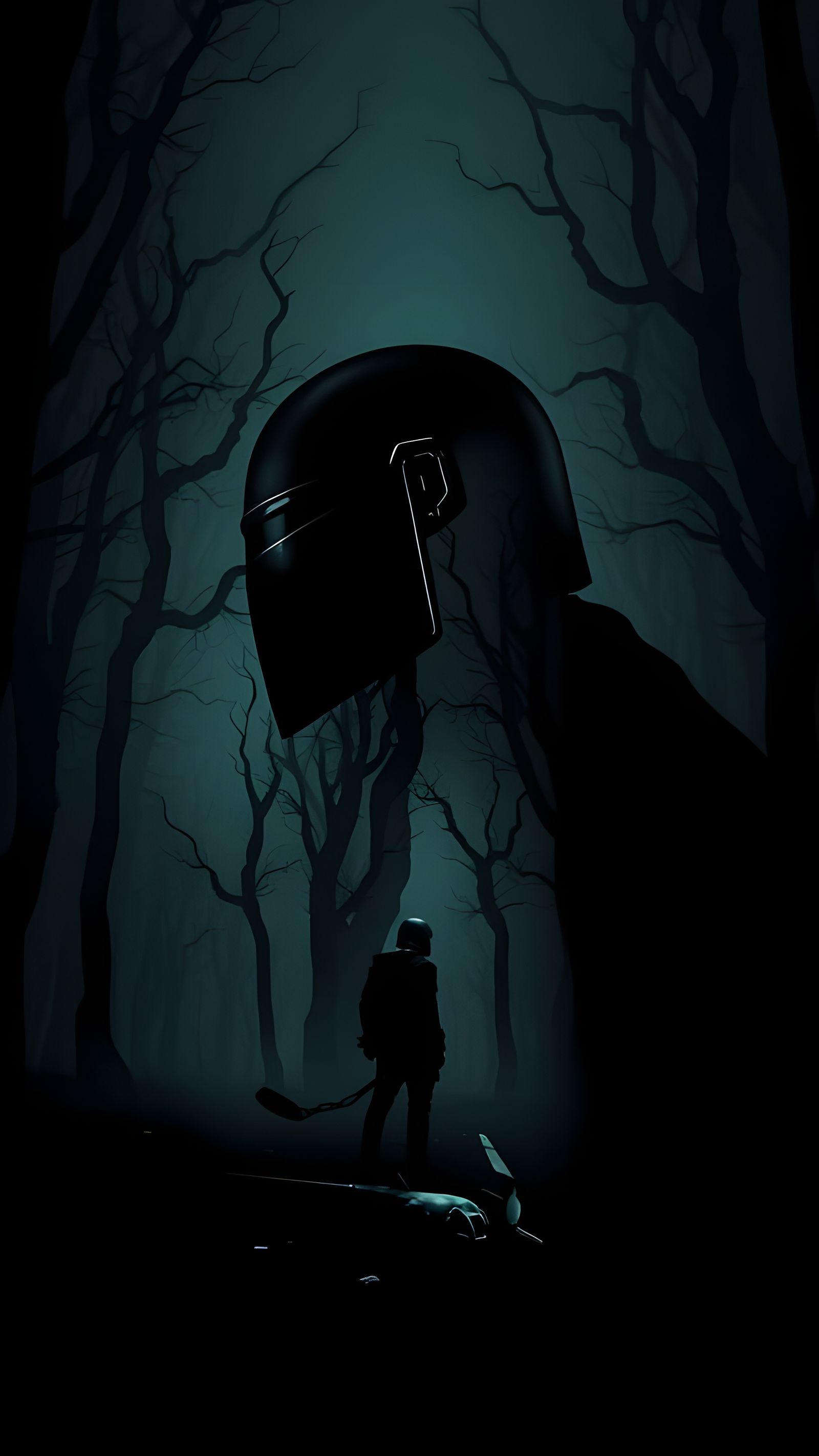 Atmospheric Mandalorian Poster: Alien Forest Silhouette
