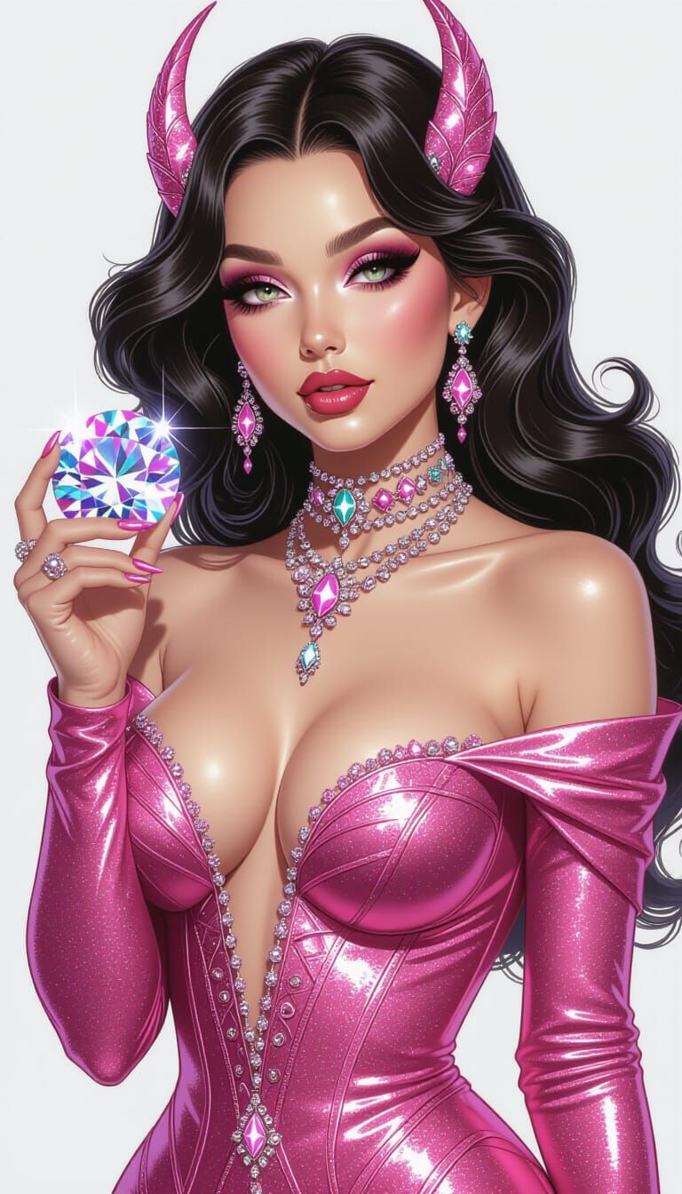 Voluptuous Succubus Siren in Dazzling Diamond Outfit