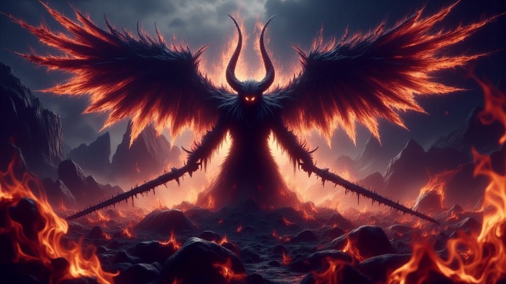 Ethereal Horror: Demonic Entity Amidst Infernal Flames