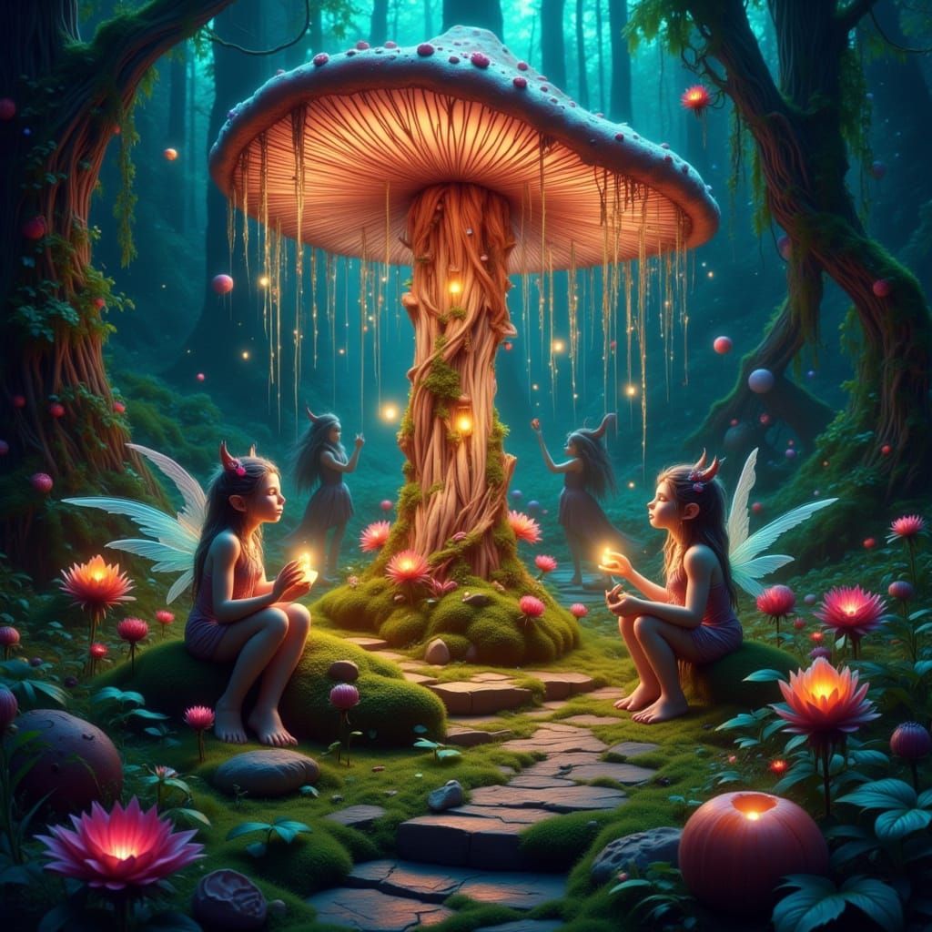 Enchanted Night Forest in Whimsical Fantasy Style