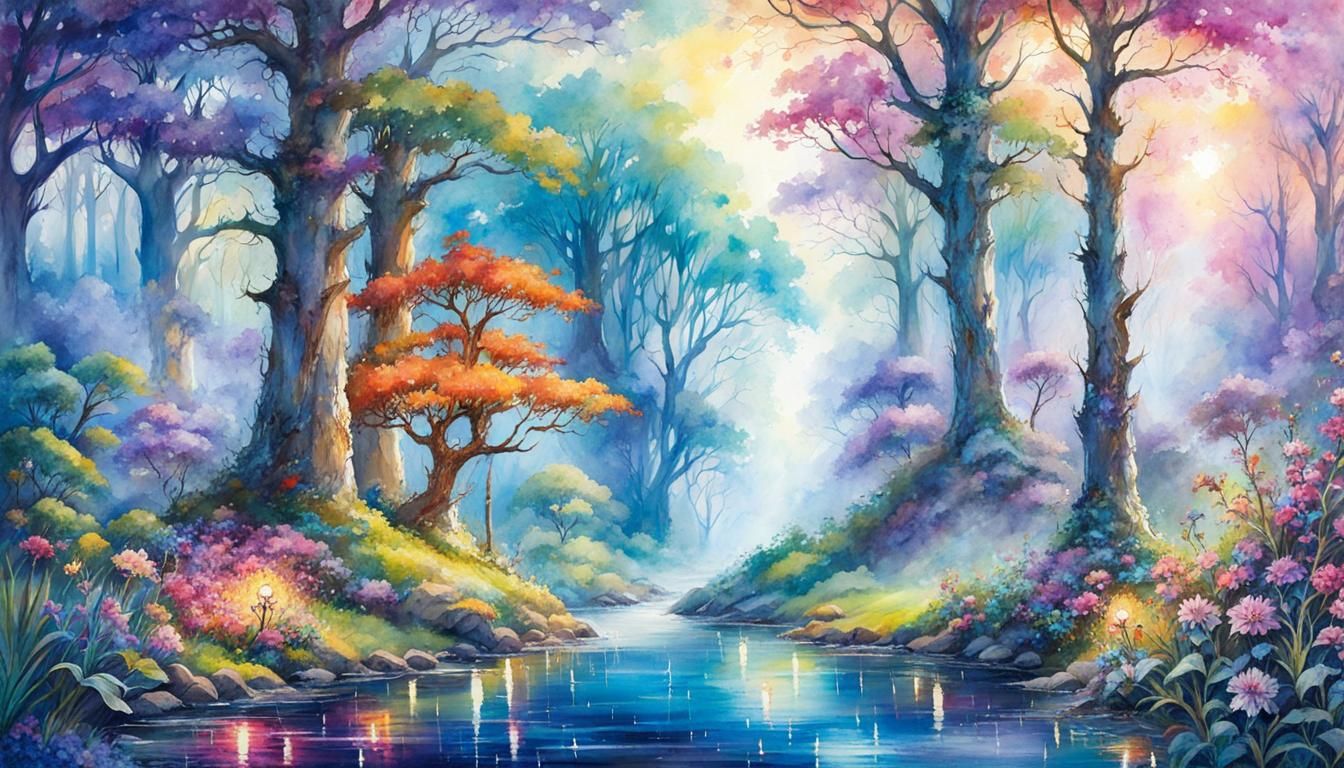 Enchanted Forest Adventure in Splashy Watercolour