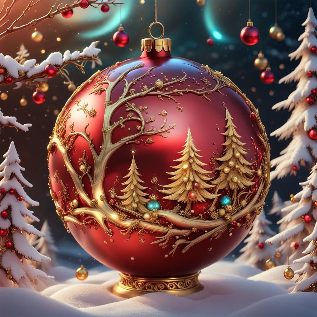 Christmas Ball with Elves in Cyberpunk Style