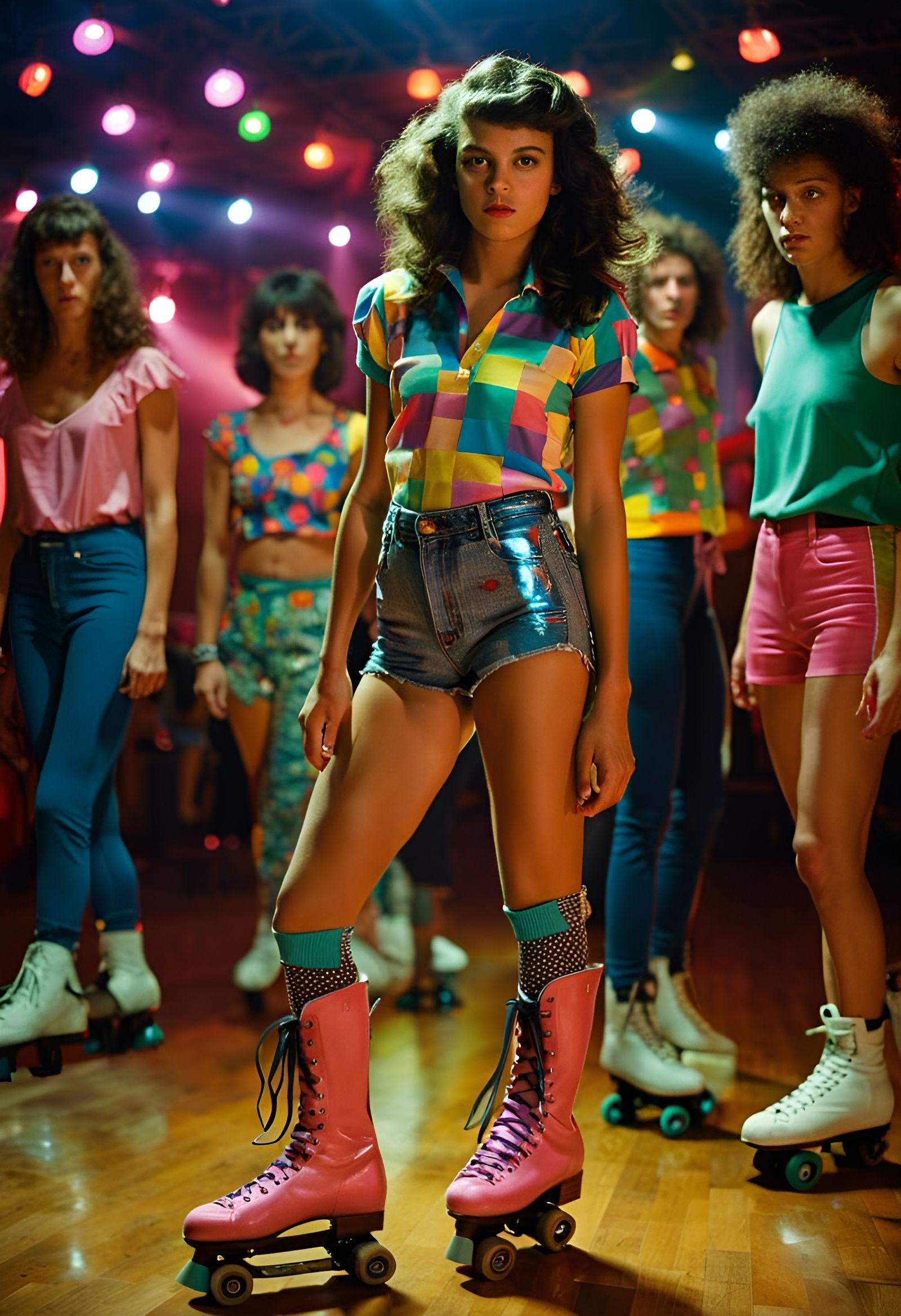Teenage Girl Roller Skating in 80s Style