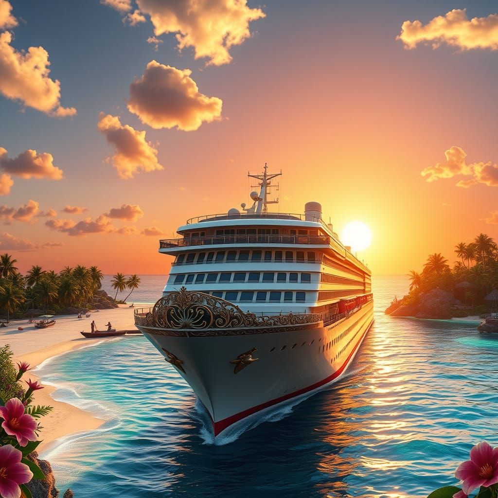 Ethereal Cruise Ship at Tropical Paradise