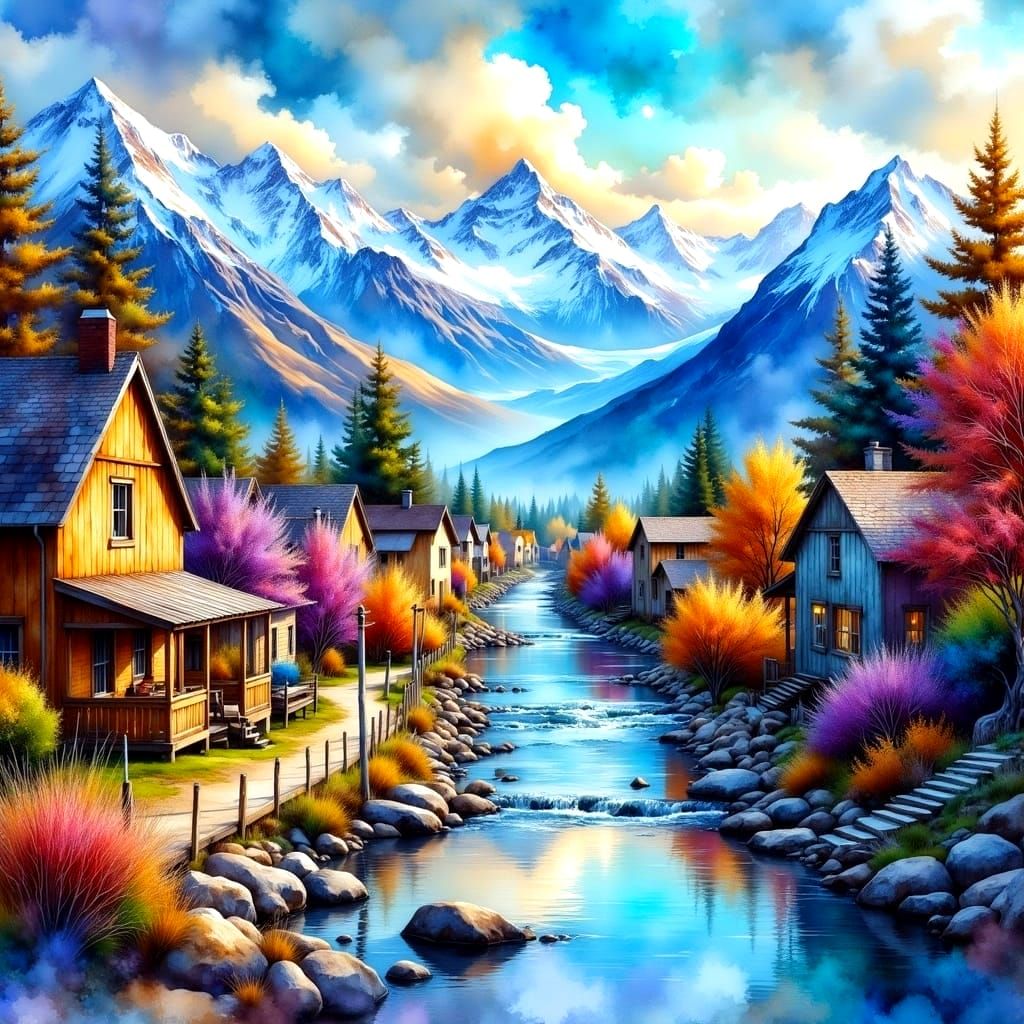 Torres del Paine National Park Gateway in Vibrant Watercolor...