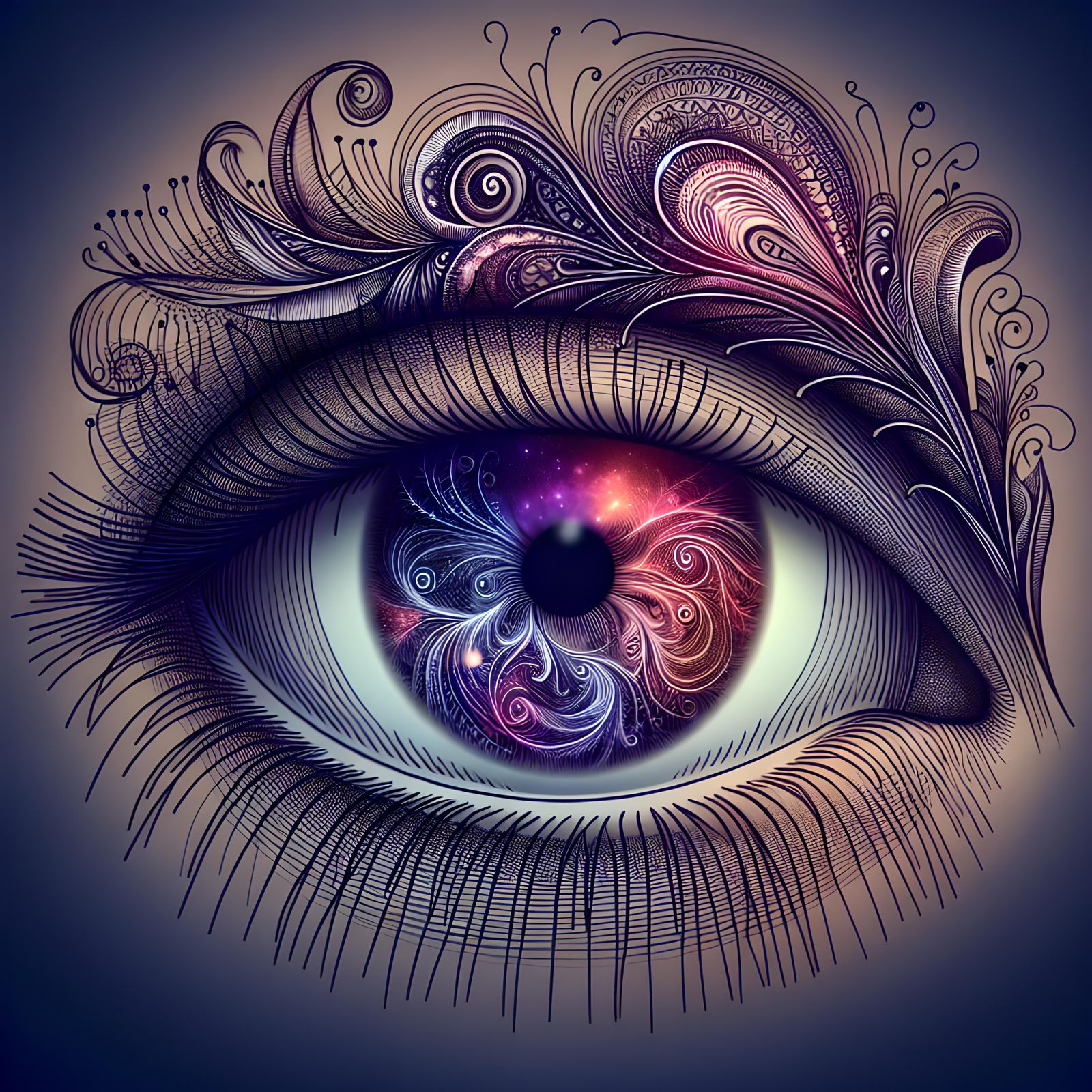 Surreal Eye with Paisley Pupil Reveals Dreamscape