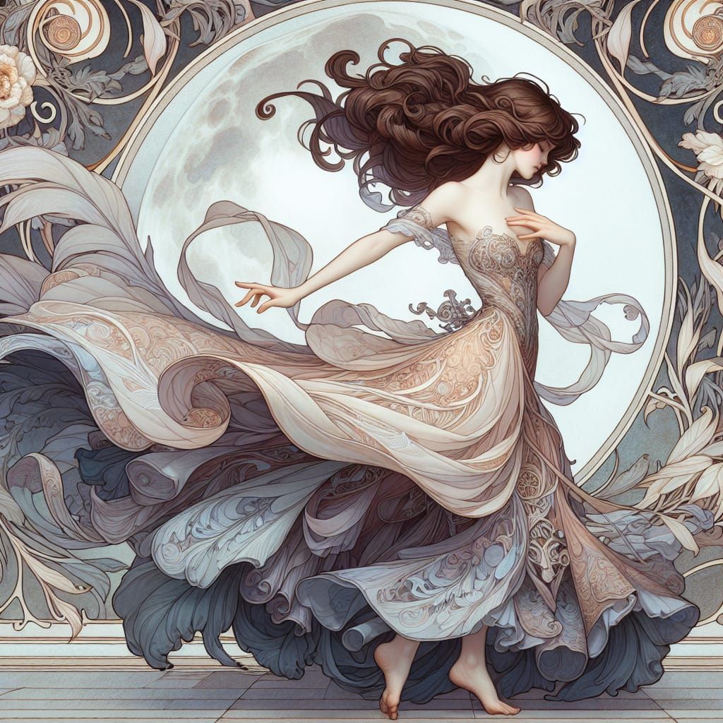 Ethereal Maiden in Art Nouveau Style Dance