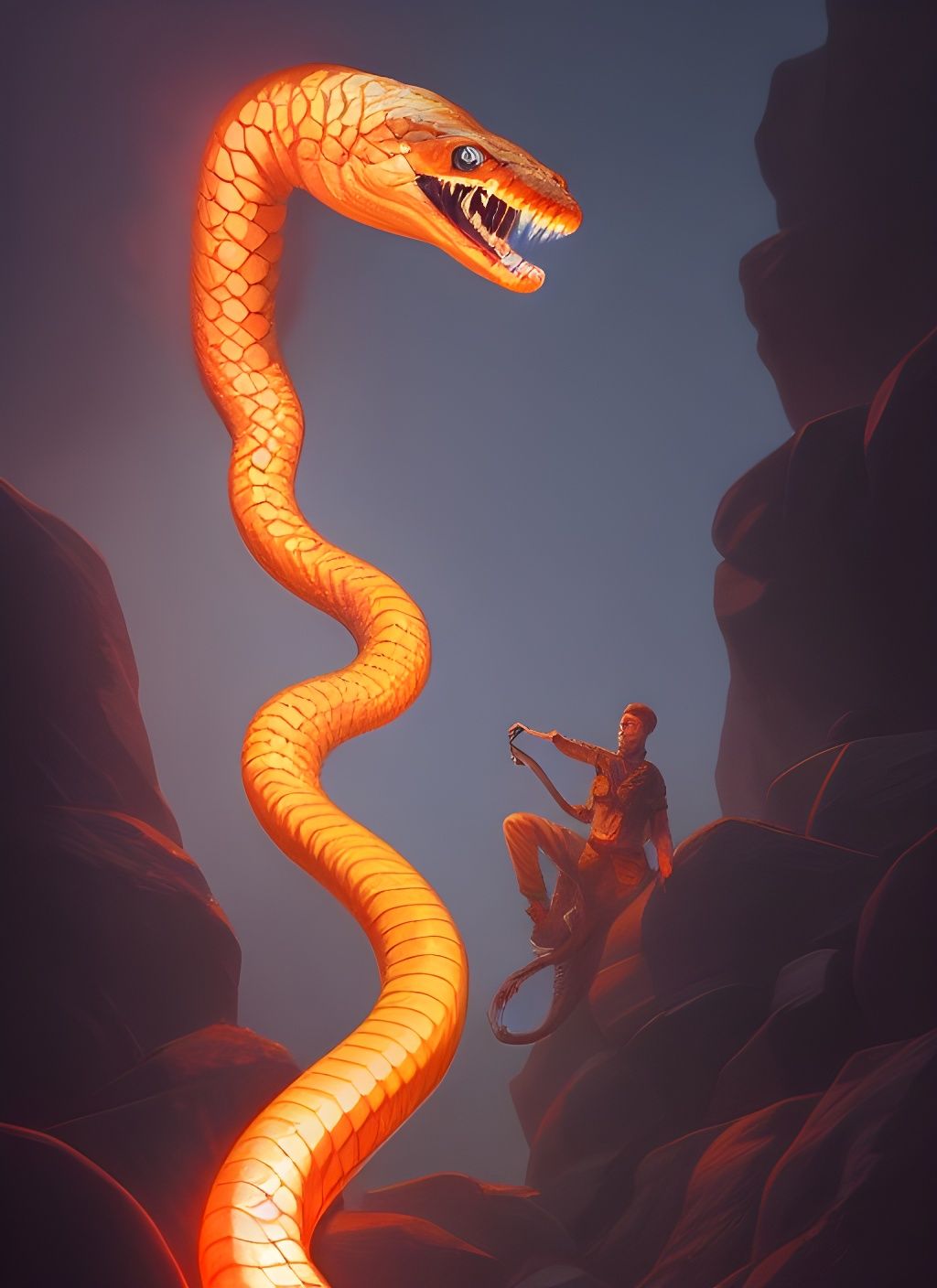 Fire Breathing Snake in Hyperdetailed Cel-Shaded Style