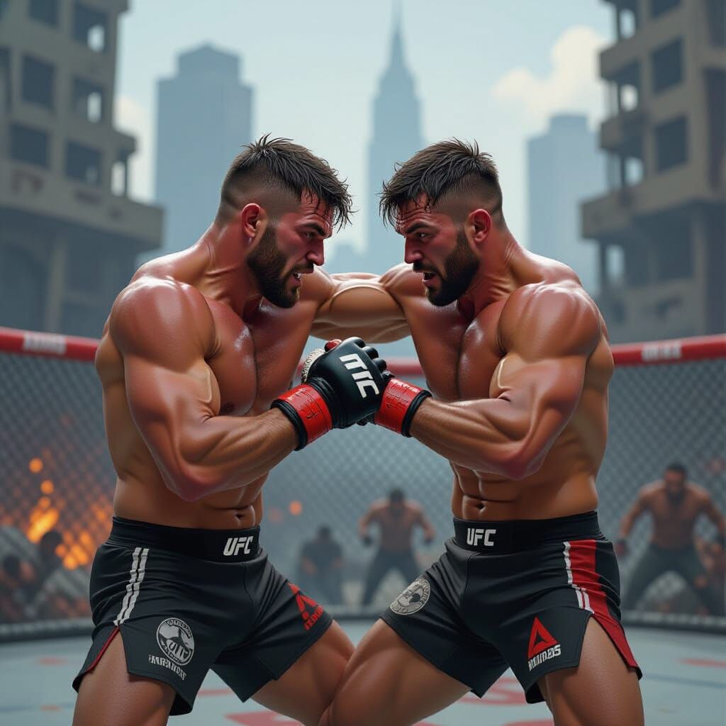 Hyperrealistic MMA Fight in Post-Apocalyptic Arena