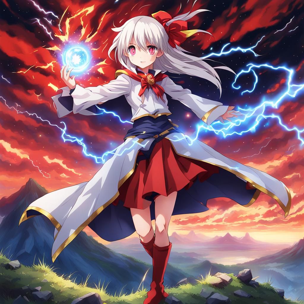 Anime Magician Girl with Lightning Magic