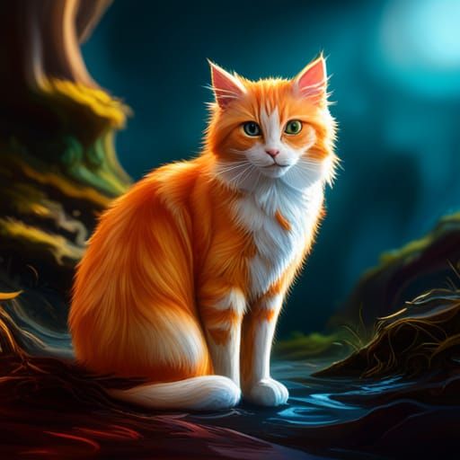 Red Cat with White Markings, Detailed Matte Painting