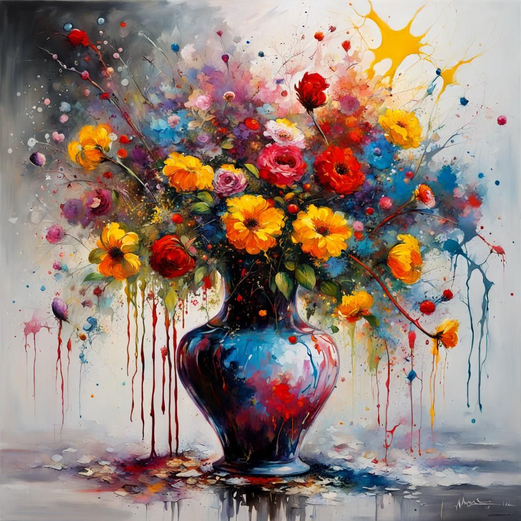 Abstract Floral Bouquet with Colorful Splashes