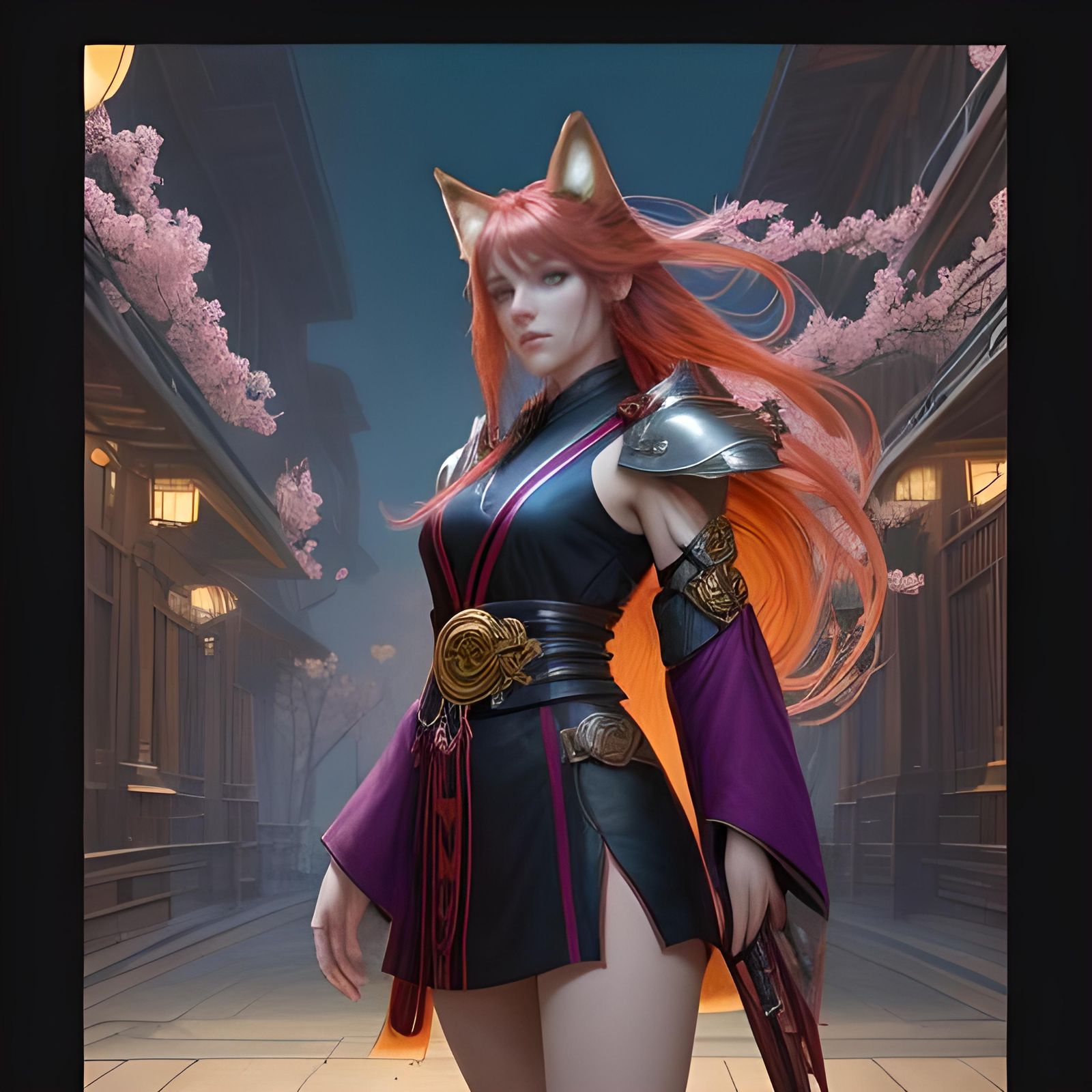 Robotic Fox Woman with Cherry Blossom Kimono