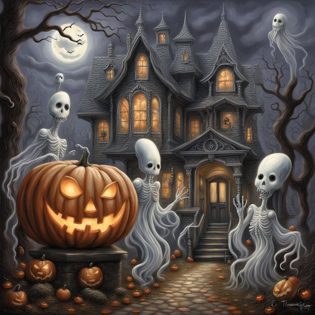Halloween Ghosts in Detailed Gothic Style