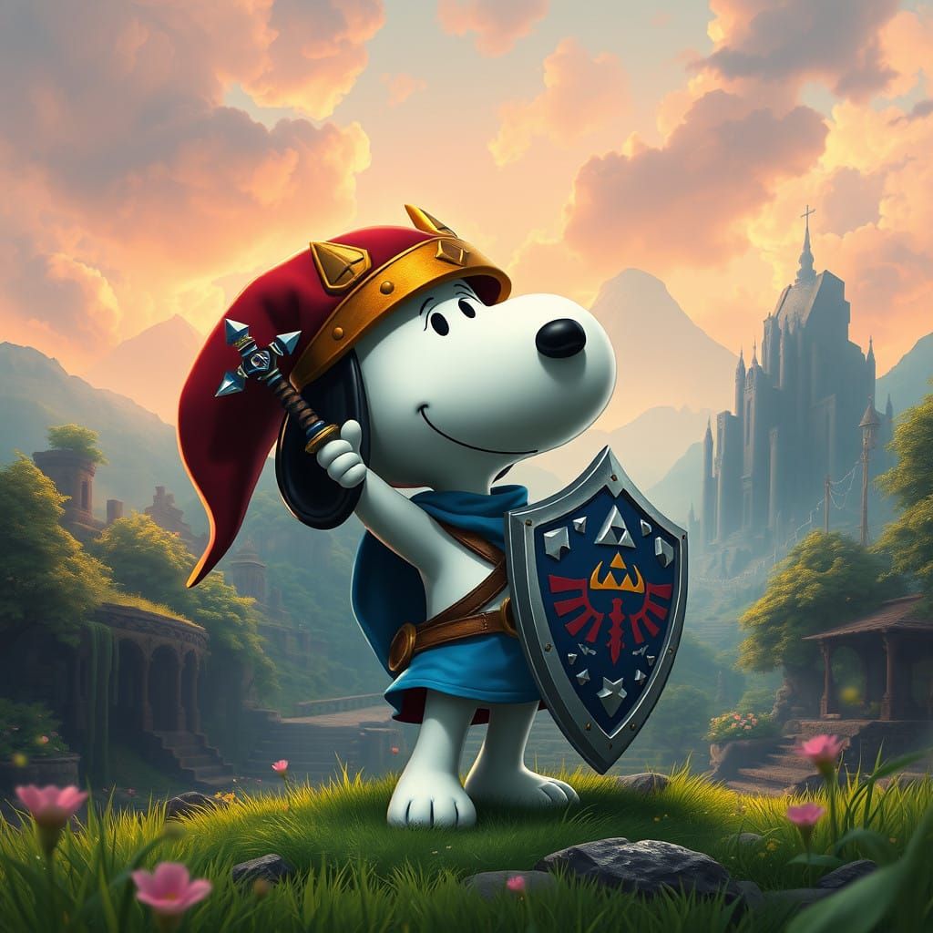 Heroic Snoopy in Epic Hyrule: 4K Fantasy Concept Art