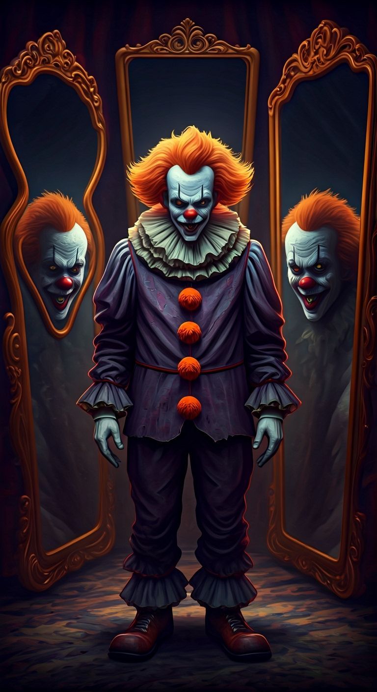 Creepy Clown in Carnival House of Mirrors