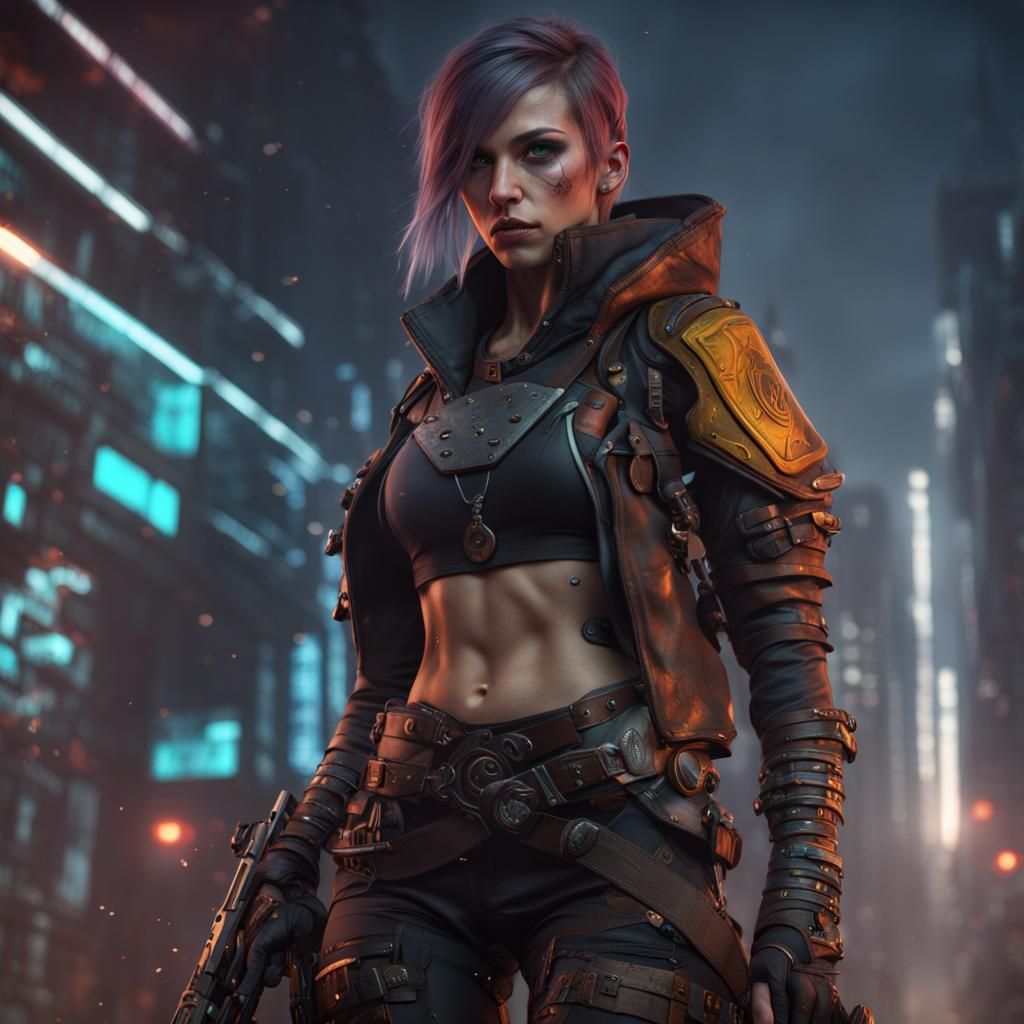 Cyberpunk Fantasy Rogue: Detailed Digital Art