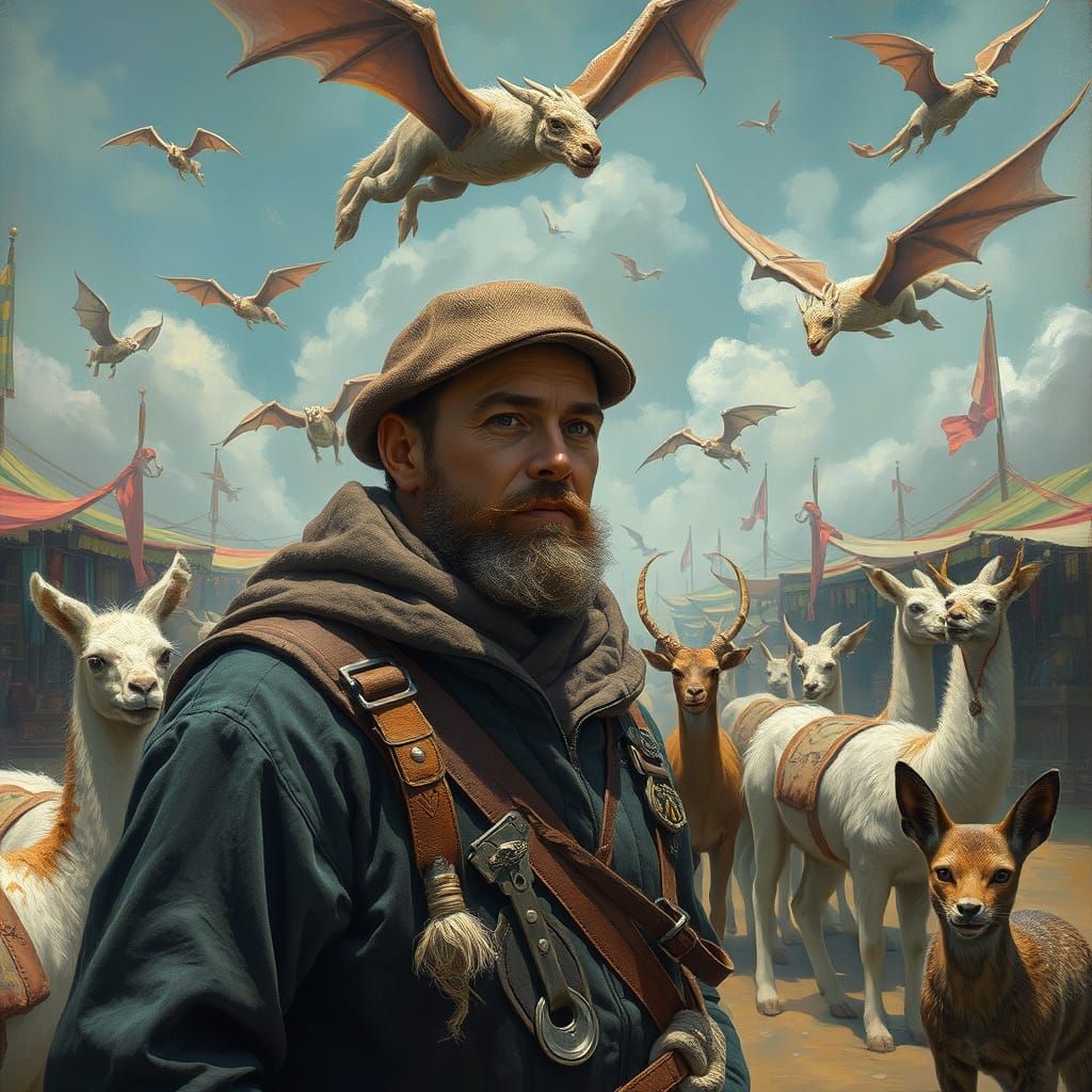 Dragons Over Bazaar with Llamas and Crewman