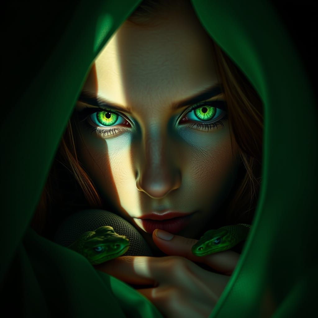 Mesmerizing Green Eyes on a Mystical Green Eyed Medusa
