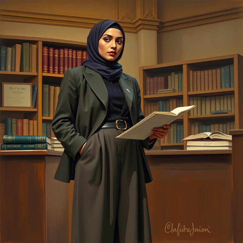 Confident Hijabi Lawyer in Regionalist Style