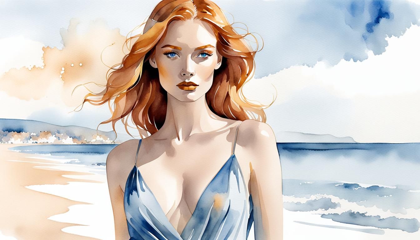 Minimalist One-Line Art: Ginger Model in Watercolor