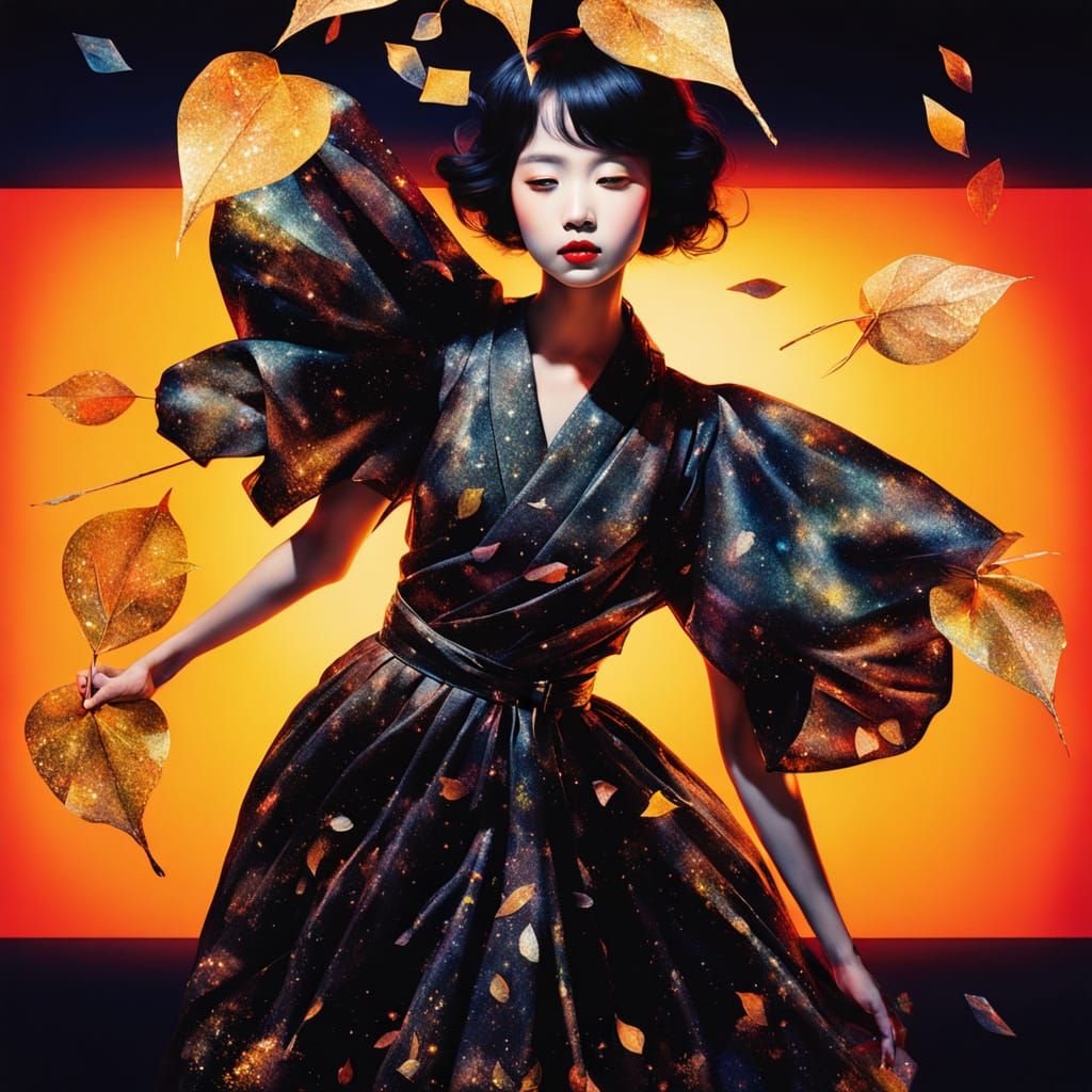 Ethereal Woman in Stardust Kimono