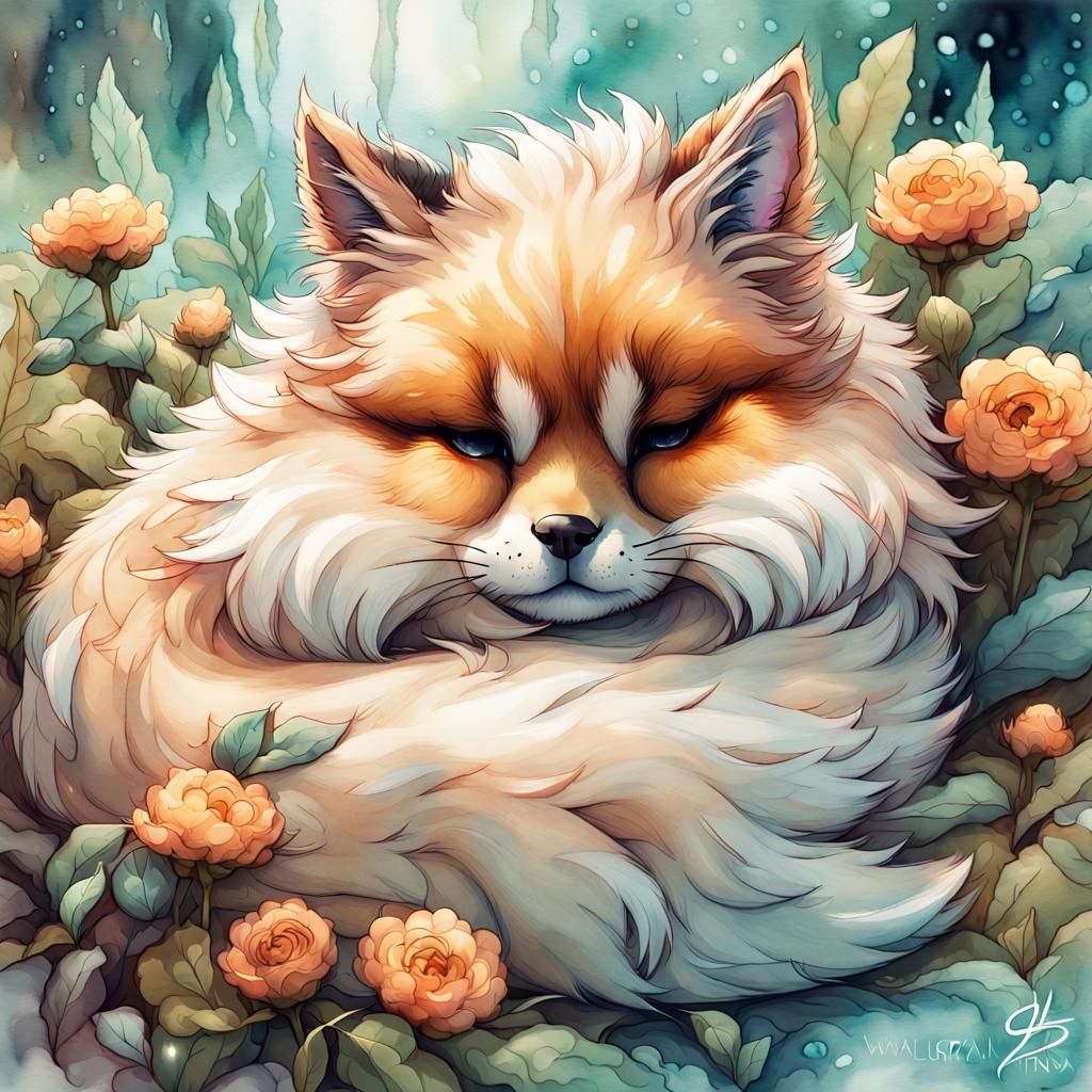 Adorable Furry Pet Creature Sleeping: Digital Art