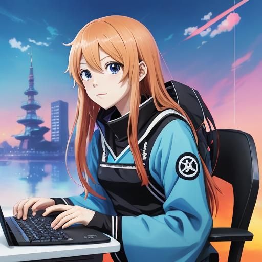 Computer in Anime Art Style