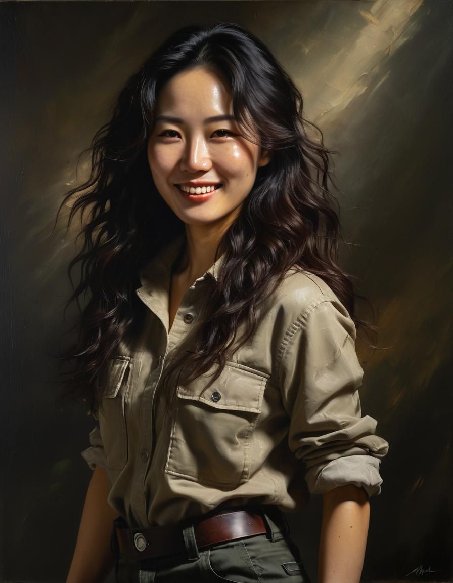 Dramatic Chiaroscuro Portrait of Korean Woman in Oil