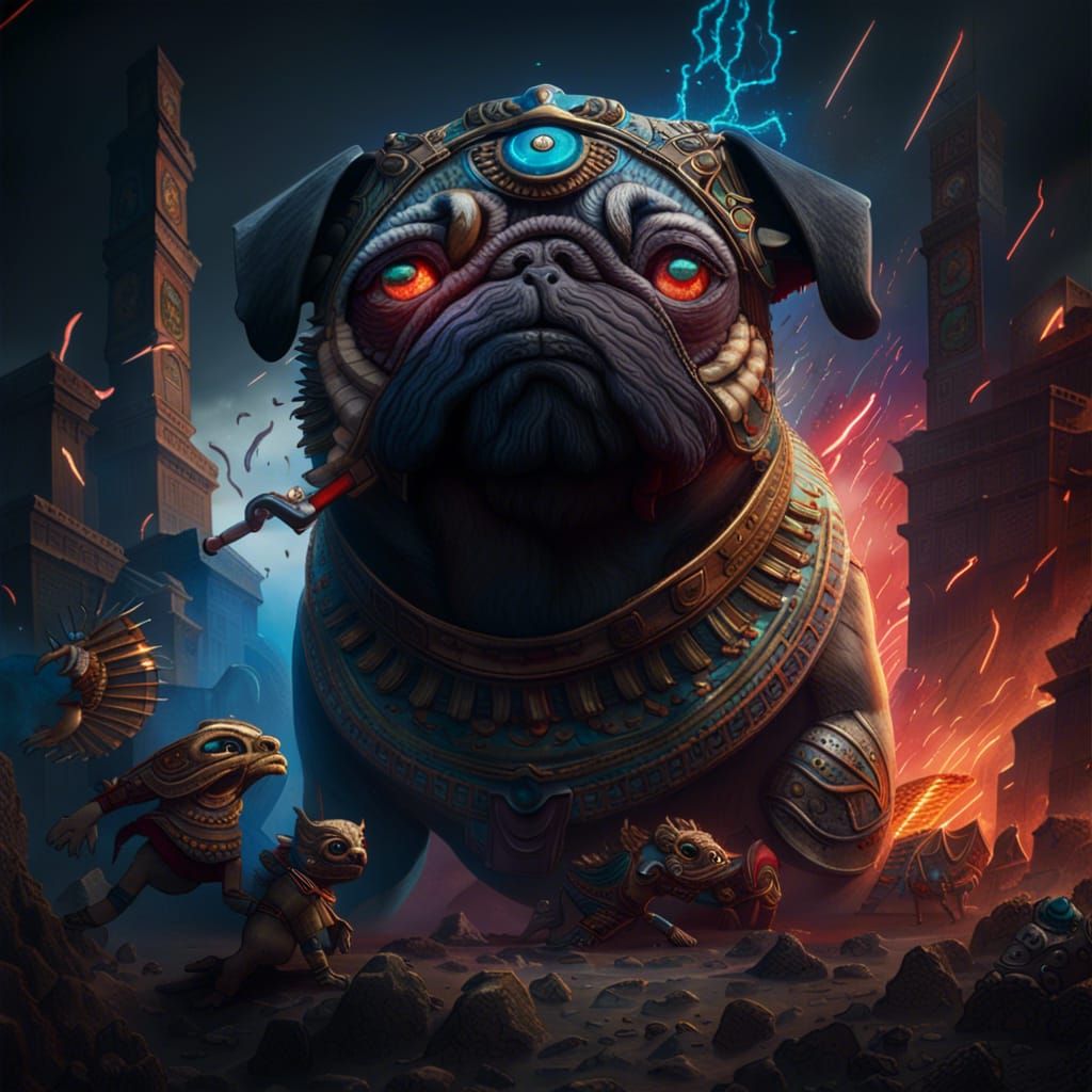 Tezcatlipoca Confronts Pug: Tenochtitlan Destruction