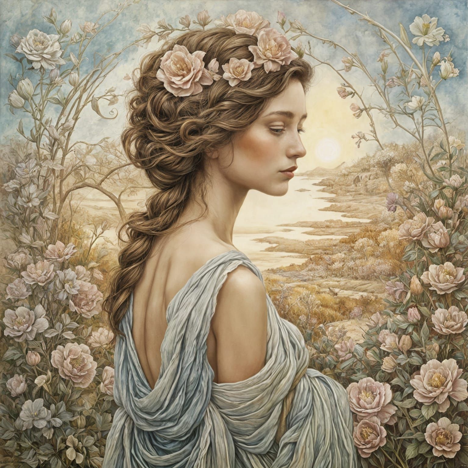 Elegant Guache Impasto Art with Volumetric Lighting