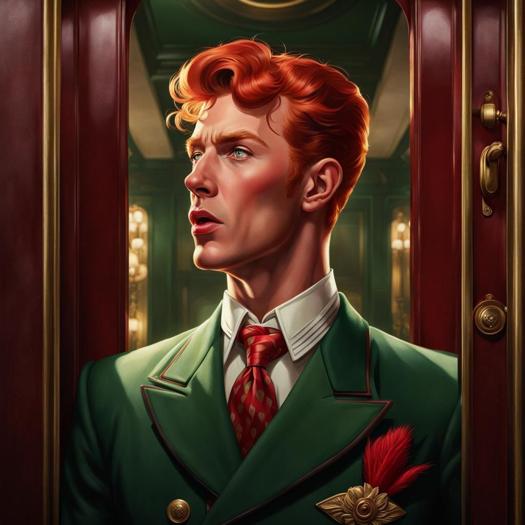 Red-Haired Bellboy Portrait in Detailed Digital Art