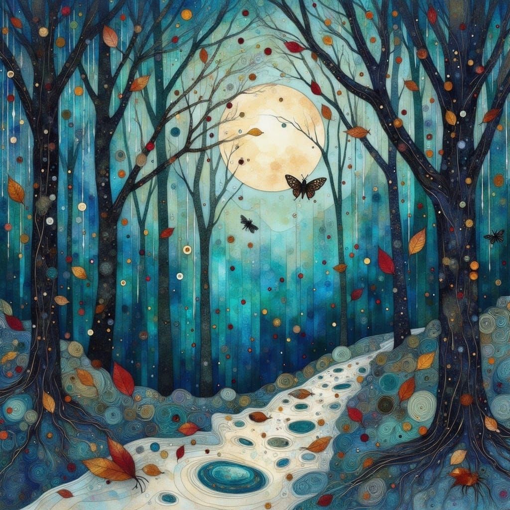 Gothic Forest Under Silvery Moonlight