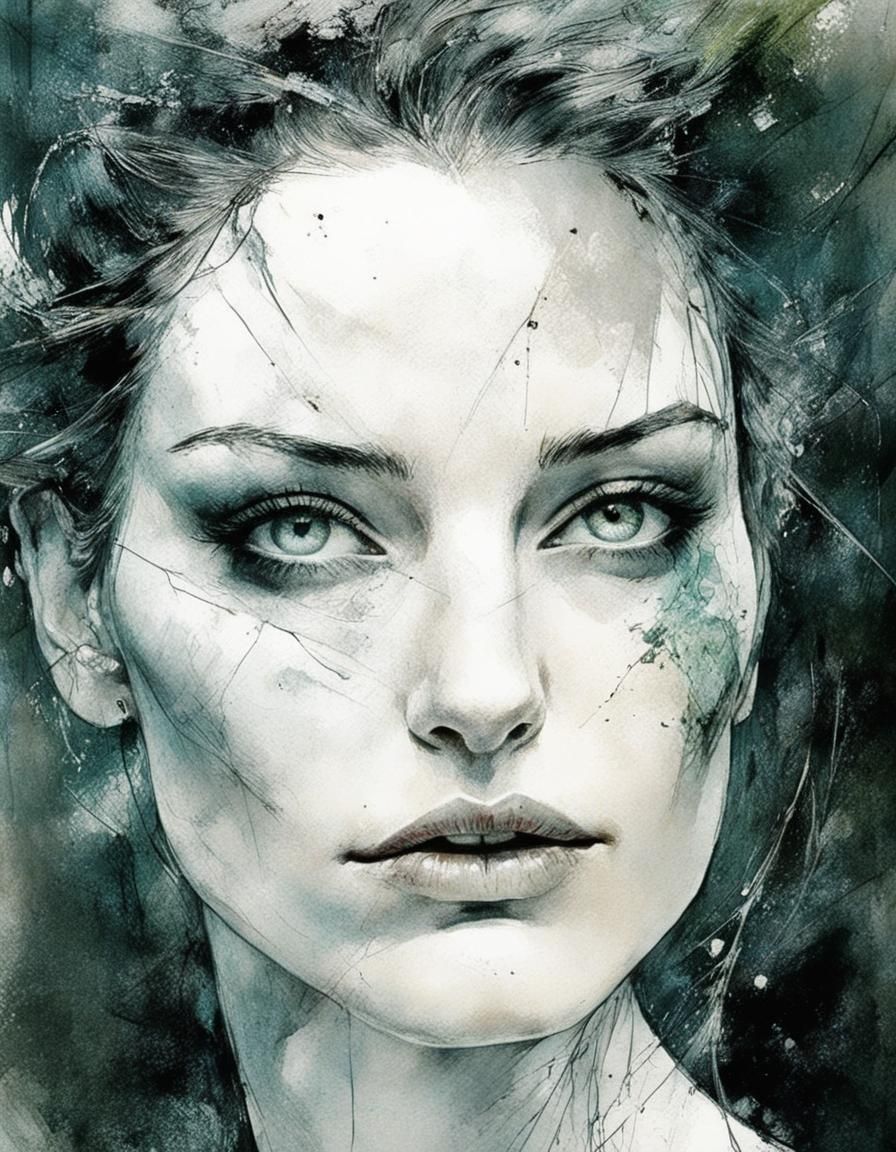 Sultry Female Portrait in Vibrant Color, Inspired by Old Mas...