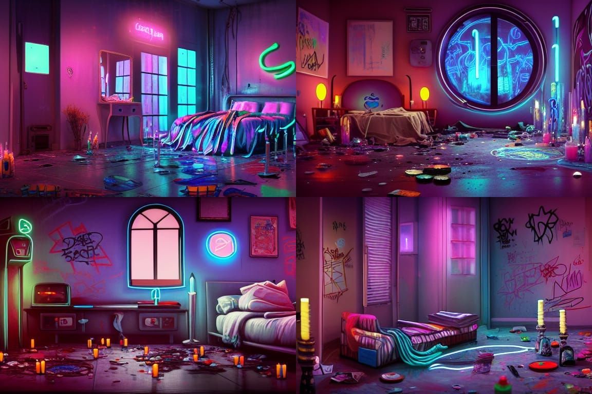 Cyberpunk Zombiecore Room with Neon Butterflies