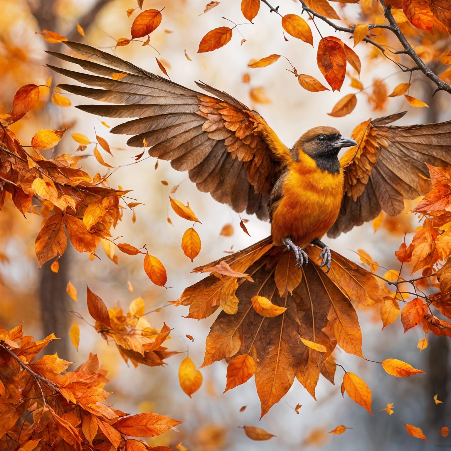 Autumn Leaves Transform into Birds: Professional Portrait