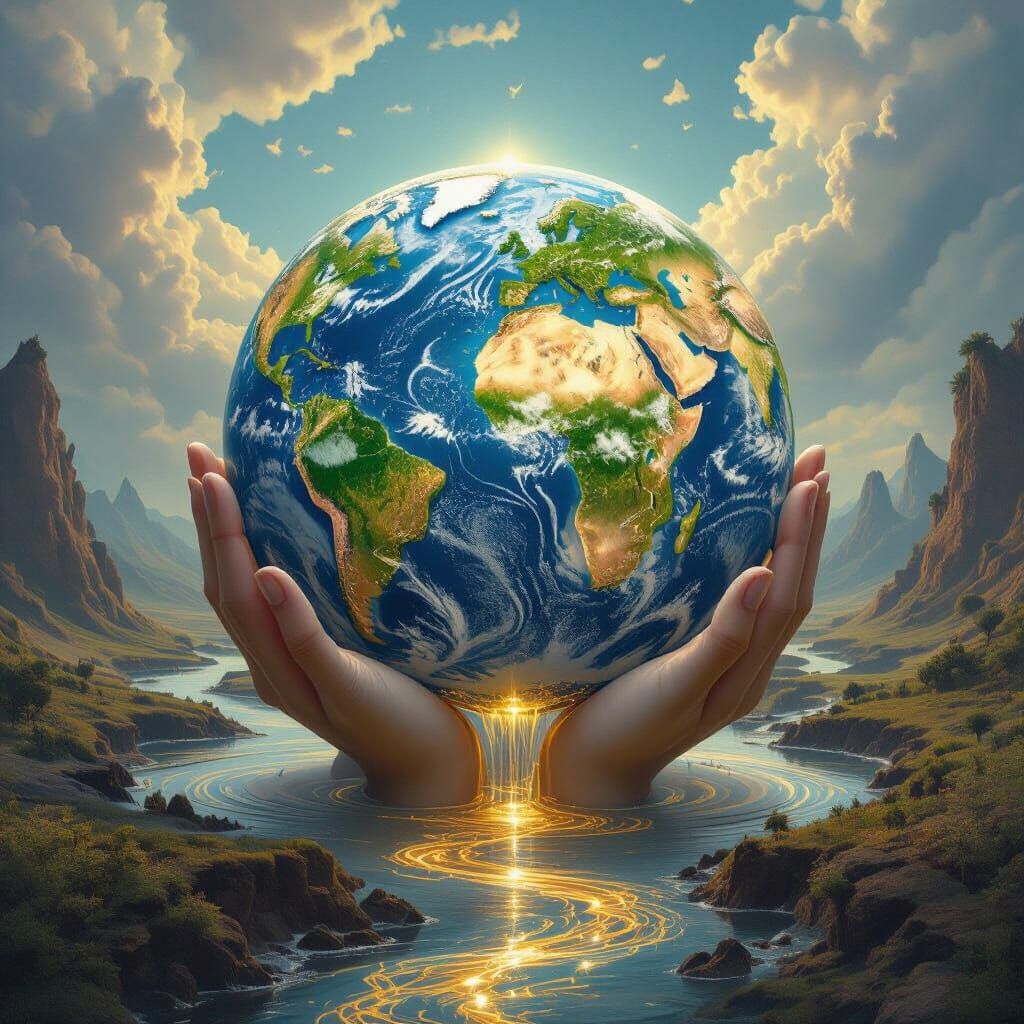 Ethereal Hands Hold Cracked Porcelain Earth