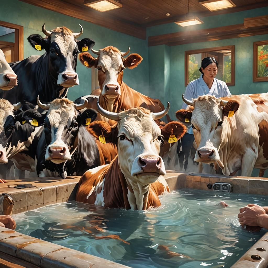 Cows at the Spa: A Hyperrealistic Massage Scene