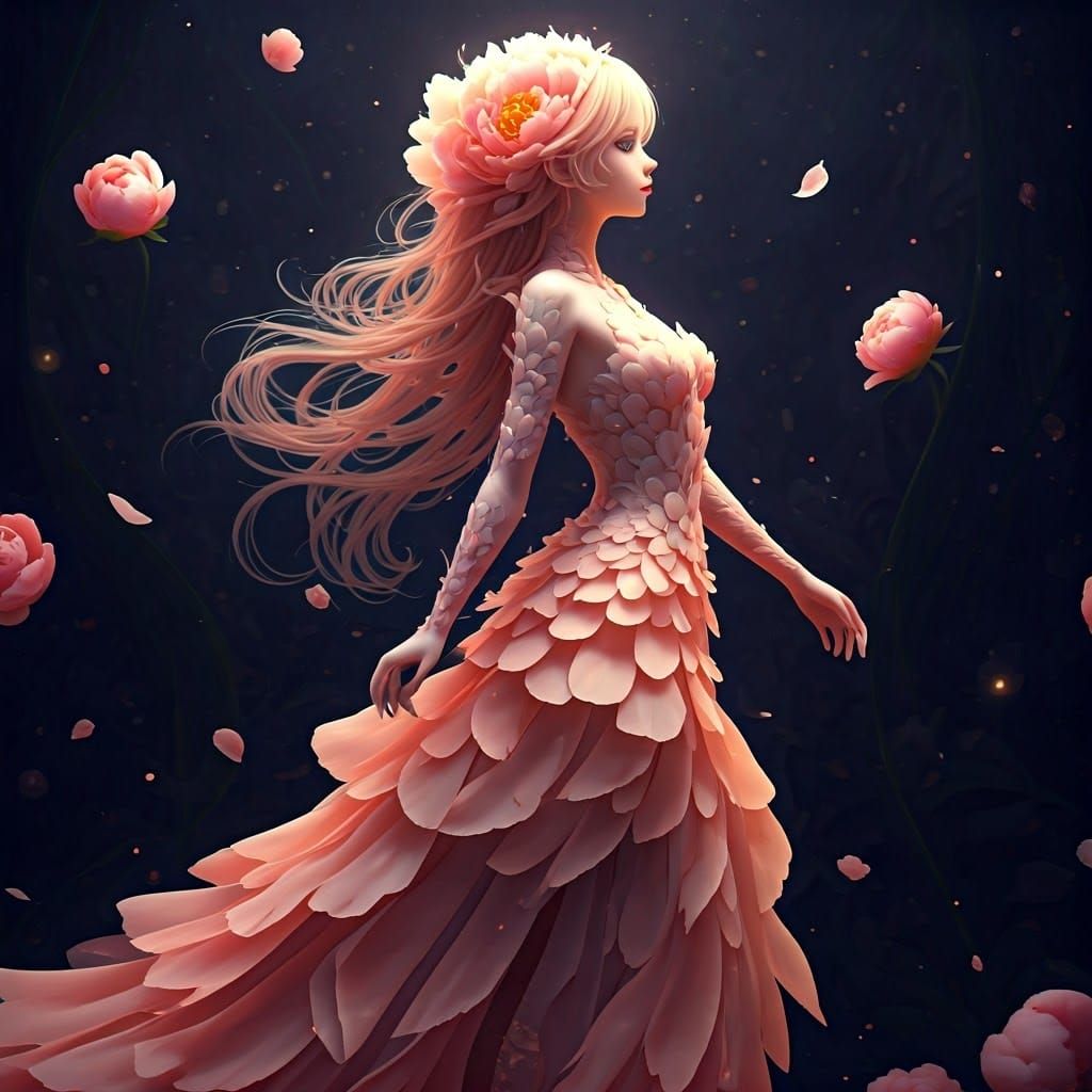 Ethereal Peony Goddess in Dreamlike Anime Art