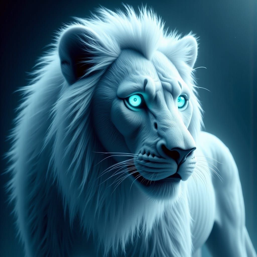 Ethereal Ghost Lion with Pale Fire Mane